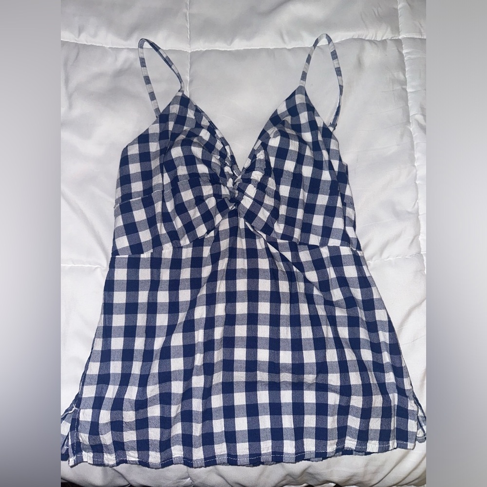 Blue and White Checkered Top